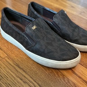 Michael Kors Keaton Slip-On Logo Sneakers in Brown, Size 6